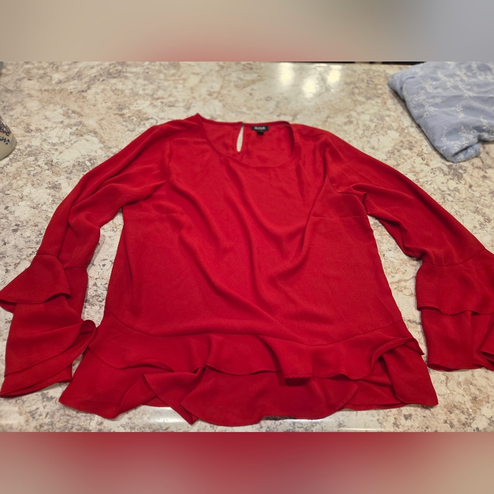 Red Blouse With Ruffle Sleeves
